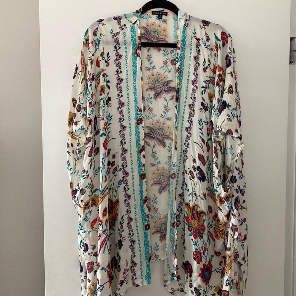 Violet & Roses multi colored Kimono with tassels